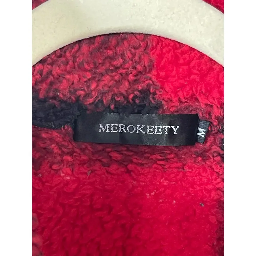 MEROKEETY Women's Plaid Sherpa Fleece Zip Pullover Jacket Medium - Picture 7 of 8